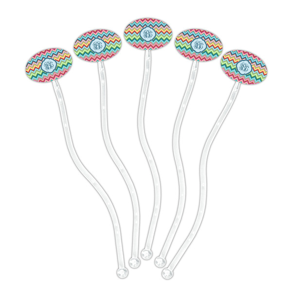 Retro Chevron Monogram Clear Plastic 7" Stir Stick - Oval - Fan
