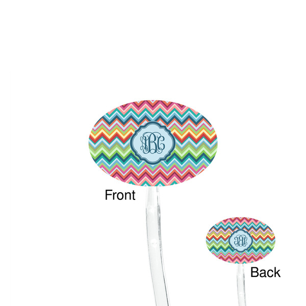 Retro Chevron Monogram Clear Plastic 7" Stir Stick - Oval - Front & Back