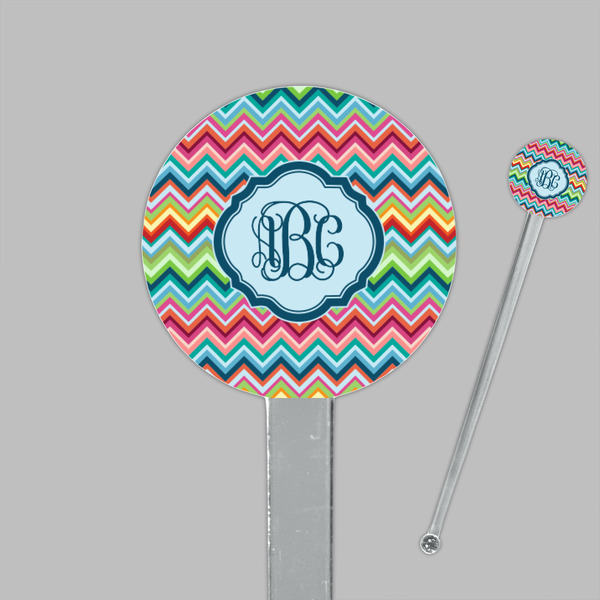 Retro Chevron Monogram Clear Plastic 7" Stir Stick - Round - Closeup