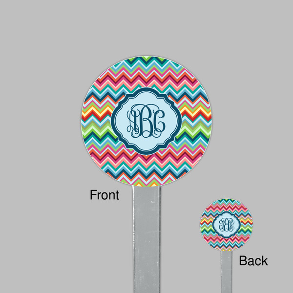 Retro Chevron Monogram Clear Plastic 7" Stir Stick - Round - Front & Back
