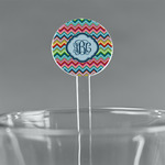 Retro Chevron Monogram 5.5" Round Plastic Stir Sticks - Clear