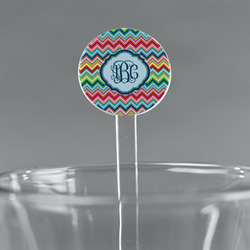 Retro Chevron Monogram 5.5" Round Plastic Stir Sticks - Clear