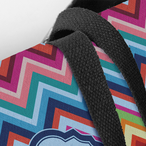 Retro Chevron Monogram Closeup of Tote w/Black Handles