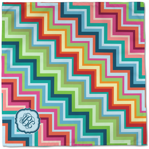 Retro Chevron Monogram Cloth Napkins - Personalized Dinner (Full Open)