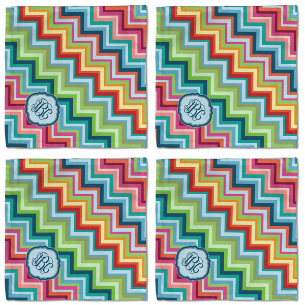 Retro Chevron Monogram Cloth Napkins - Personalized Lunch (APPROVAL) Set of 4
