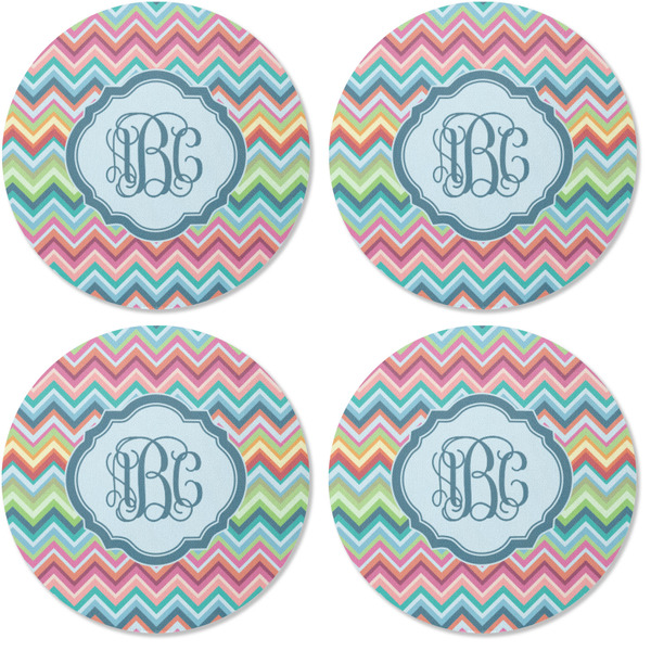 Retro Chevron Monogram Coaster Round Rubber Back - Apvl