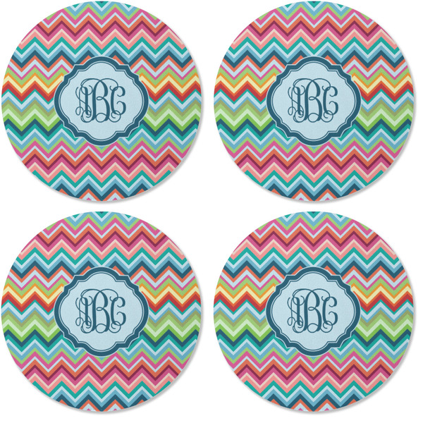 Retro Chevron Monogram Coaster Round Rubber Back - Apvl