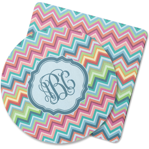 Custom Retro Chevron Monogram Rubber Backed Coaster (Personalized)