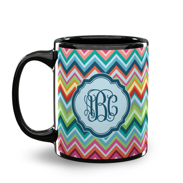 Retro Chevron Monogram Coffee Mug - 11 oz - Black