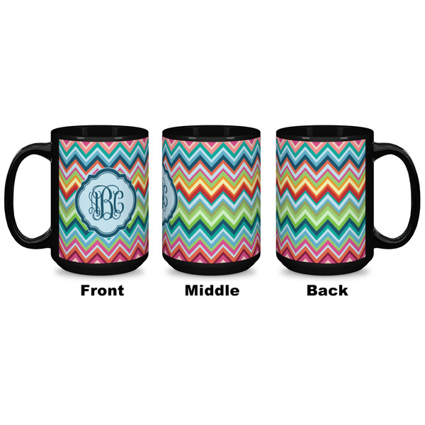 Retro Chevron Monogram Coffee Mug - 15 oz - Black APPROVAL
