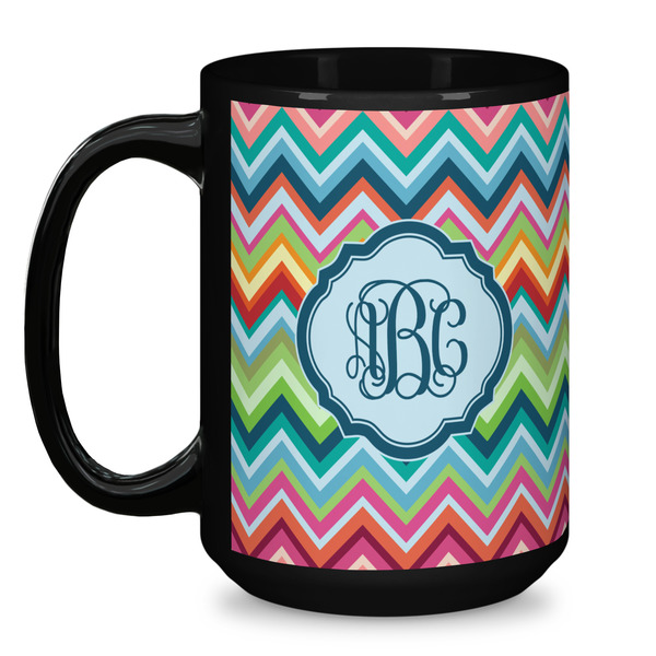 Retro Chevron Monogram Coffee Mug - 15 oz - Black