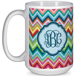 Retro Chevron Monogram 15 Oz Coffee Mug - White