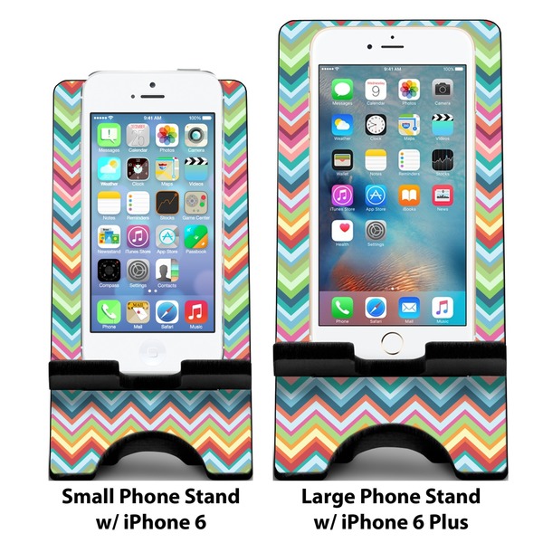 Retro Chevron Monogram Compare Phone Stand Sizes - with iPhones