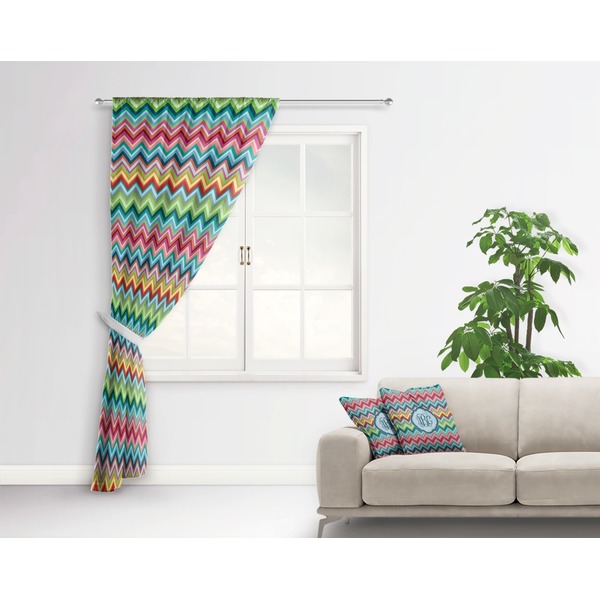 Retro Chevron Monogram Curtain With Window and Rod - in Room Matching Pillow