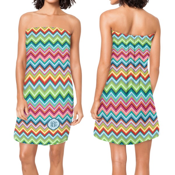 Retro Chevron Monogram Custom Bath Wrap - Front & Back View