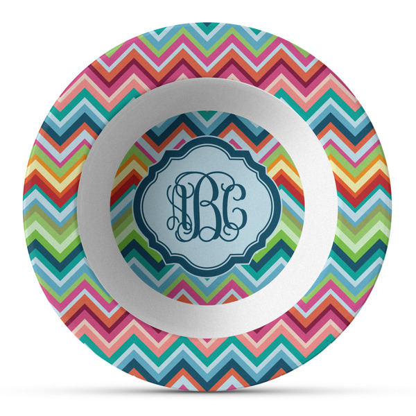 Custom Retro Chevron Monogram Plastic Bowl - Microwave Safe - Composite Polymer (Personalized)