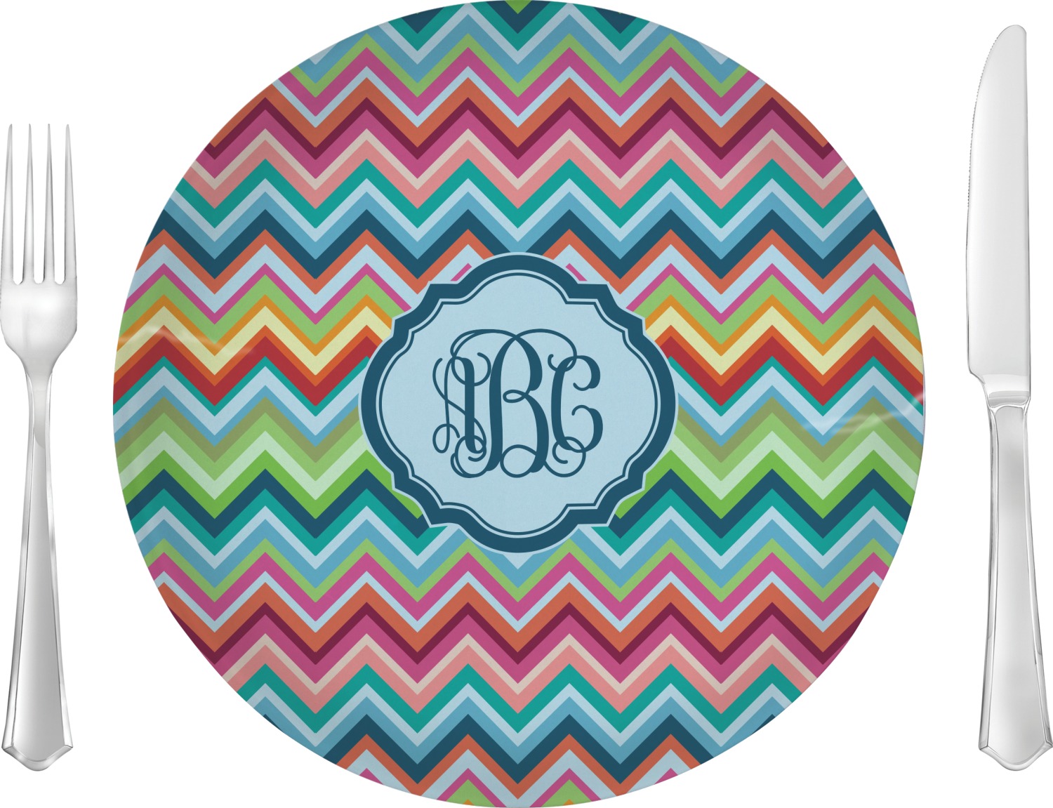 Retro Chevron Monogram Dinner Plate (Personalized) YouCustomizeIt