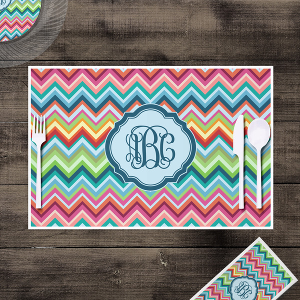 Retro Chevron Monogram Disposable Paper Placemat - In Context