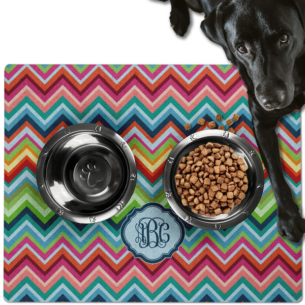 Retro Chevron Monogram Dog Food Mat - Large LIFESTYLE