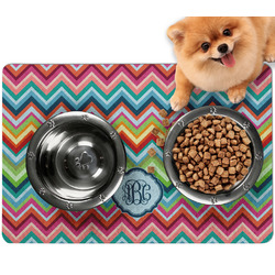 Retro Chevron Monogram Dog Food Mat - Small