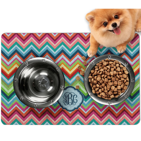Custom Retro Chevron Monogram Dog Food Mat - Small
