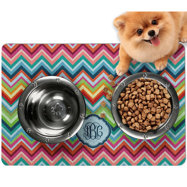 Custom Retro Chevron Monogram Dog Food Mat - Small