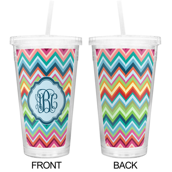 Retro Chevron Monogram Double Wall Tumbler with Straw - Approval