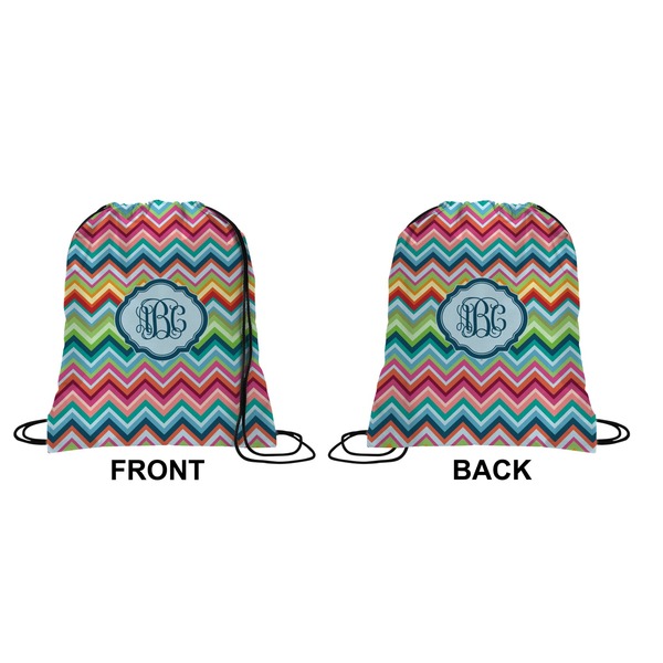 Retro Chevron Monogram Drawstring Backpack Front & Back Small