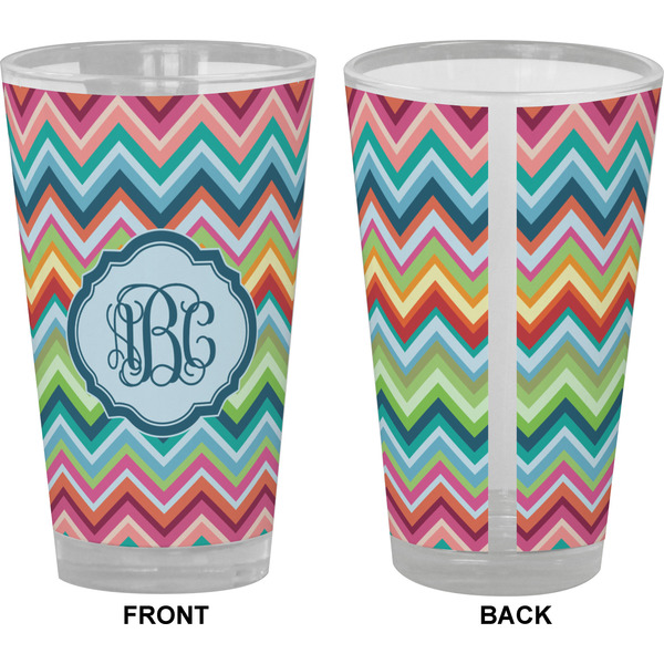 Retro Chevron Monogram Pint Glass - Full Color - Front & Back Views