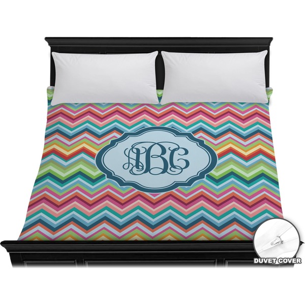 Custom Retro Chevron Monogram Duvet Cover - King (Personalized)