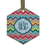 Retro Chevron Monogram Flat Glass Ornament - Hexagon