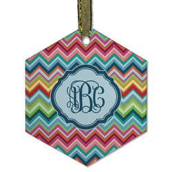 Retro Chevron Monogram Flat Glass Ornament - Hexagon