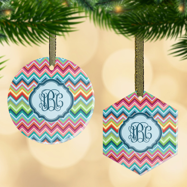 Custom Retro Chevron Monogram Flat Glass Ornament