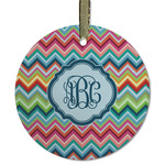 Retro Chevron Monogram Flat Glass Ornament - Round