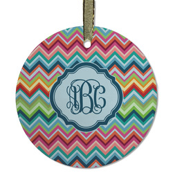 Retro Chevron Monogram Flat Glass Ornament - Round