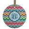 Retro Chevron Monogram Flat Glass Ornament - Round