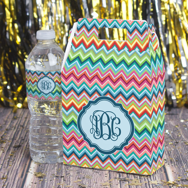Retro Chevron Monogram Gable Favor Box - In Context