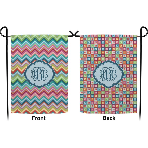 Retro Chevron Monogram Garden Flag - Double Sided Front and Back