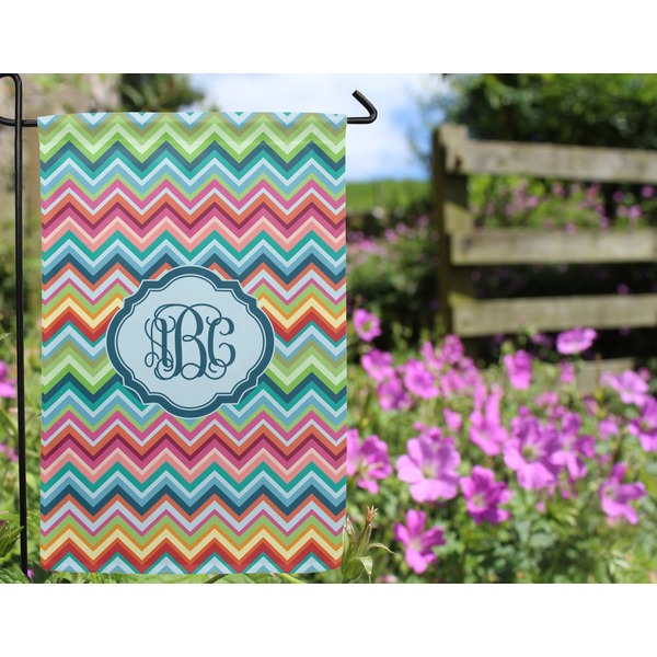 Retro Chevron Monogram Garden Flag - Outside In Flowers