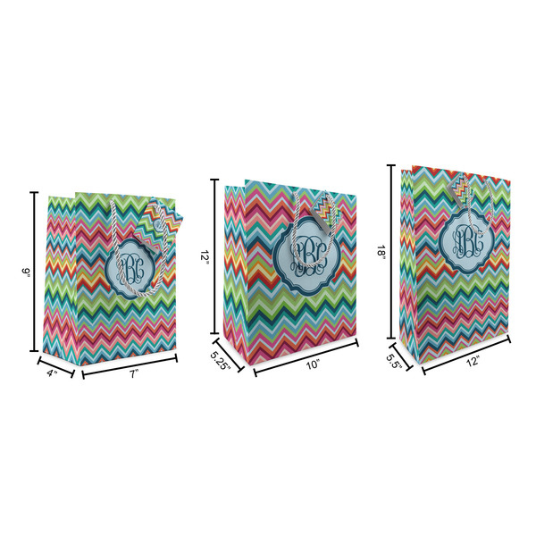 Retro Chevron Monogram Gift Bags - All Sizes - Dimensions