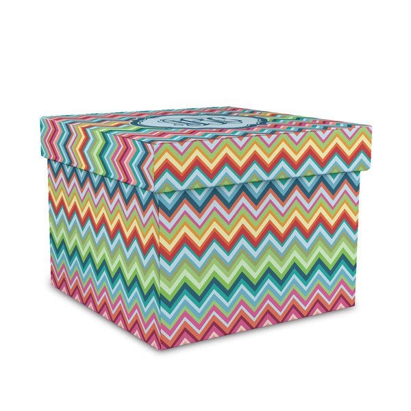 Custom Retro Chevron Monogram Gift Box with Lid - Canvas Wrapped - Medium