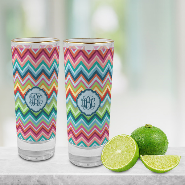 Retro Chevron Monogram Glass Shot Glass - 2 oz - LIFESTYLE