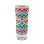 Retro Chevron Monogram 2 oz Shot Glass -  Glass with Gold Rim - Set of 4
