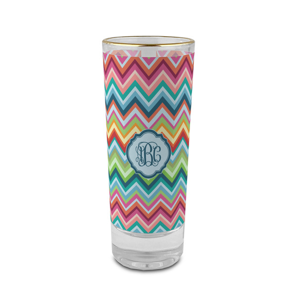 Custom Retro Chevron Monogram 2 oz Shot Glass -  Glass with Gold Rim - Single