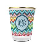 Retro Chevron Monogram Glass Shot Glass - 1.5 oz - with Gold Rim - Single