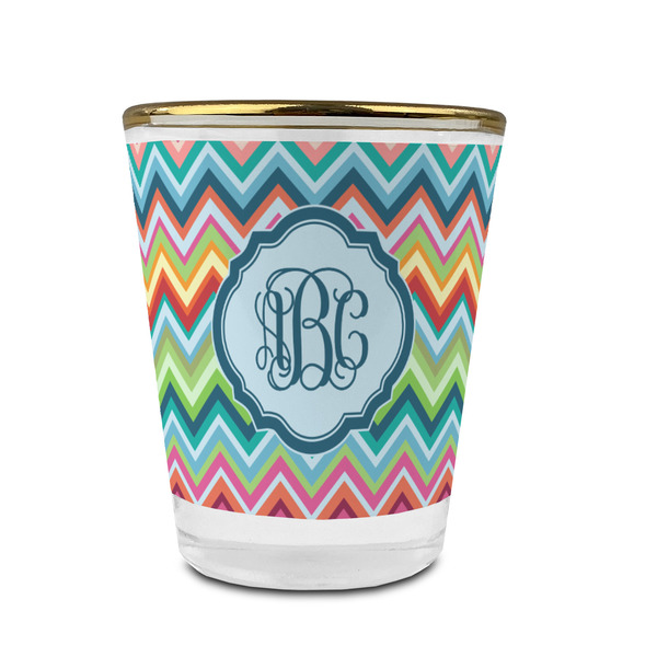 Retro Chevron Monogram Glass Shot Glass - With gold rim - FRONT