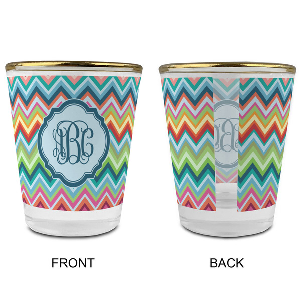 Retro Chevron Monogram Glass Shot Glass - with gold rim - APPROVAL