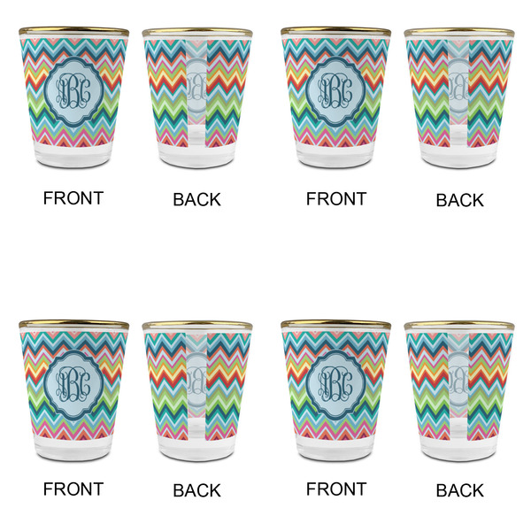Retro Chevron Monogram Glass Shot Glass - with gold rim - Set of 4 - APPROVAL