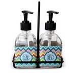 Retro Chevron Monogram Glass Soap & Lotion Bottle Set