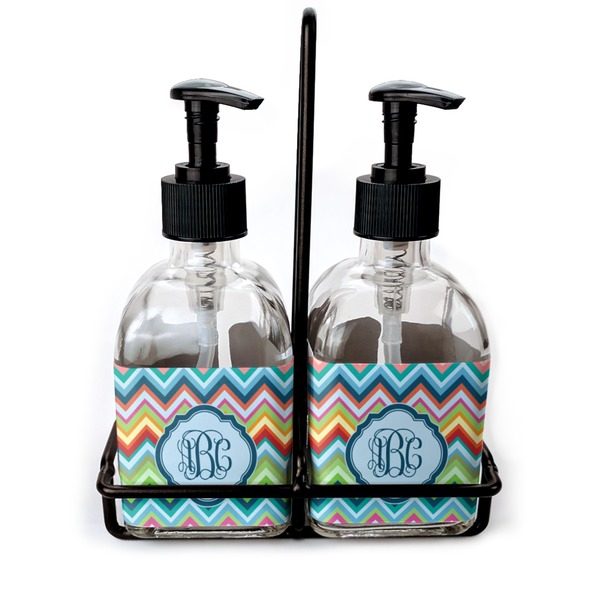 Custom Retro Chevron Monogram Glass Soap & Lotion Bottles
